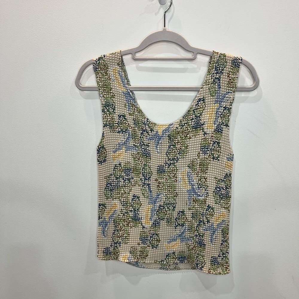 Y2K Nicola Crinkle Floral Mosaic Tank Top Size XS/S 90’s Boho Vintage - Picture 2 of 4
